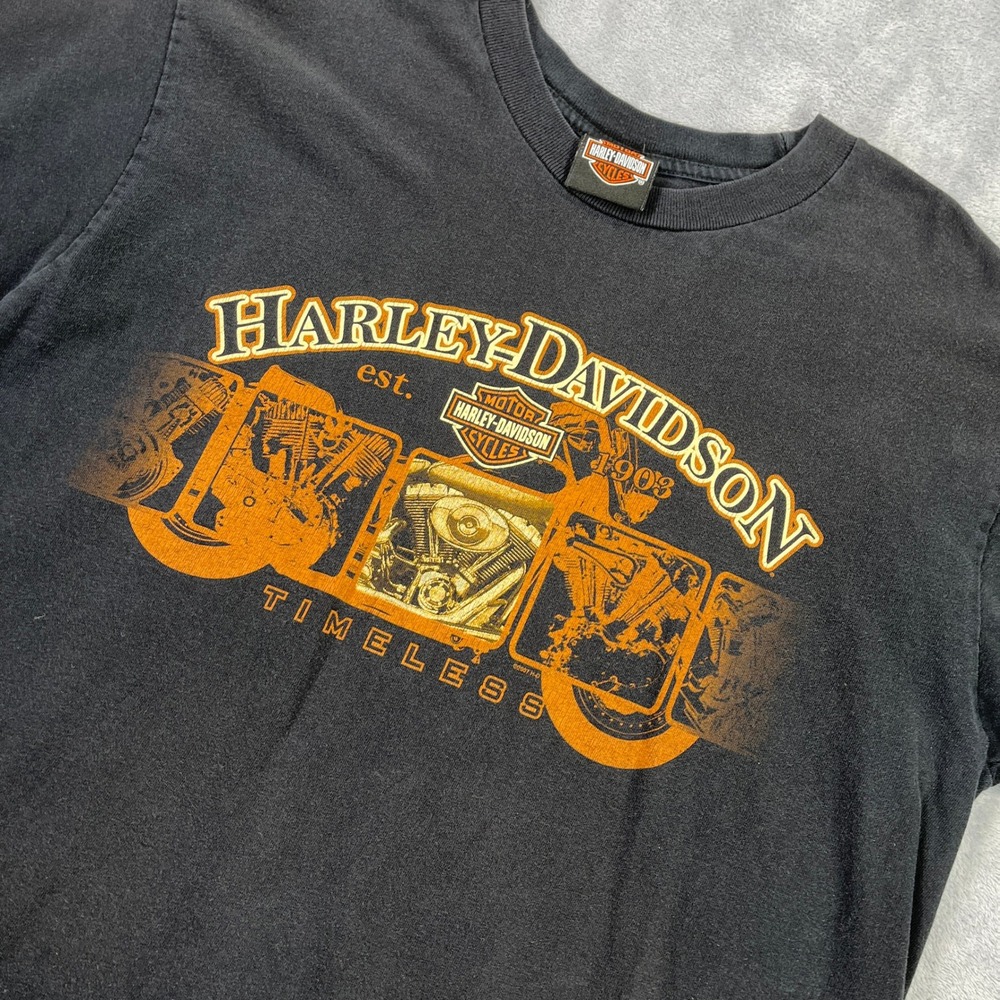 Vintage Harley Davidson Tee L Black Timeless Peterson's Miami FL Y2K Graphic USA